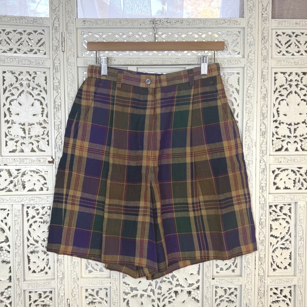 Vtg Lauren Ralph Lauren Plaid Linen Mom Shorts Womens 8 Fits Smaller‎ Pleated